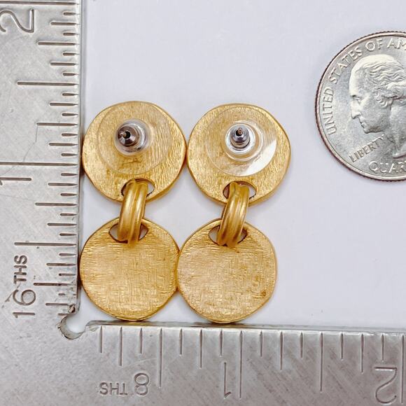 VTG Dangle Earrings Double Disc 1980s 1990s Gold Tone - Picture 9 of 15